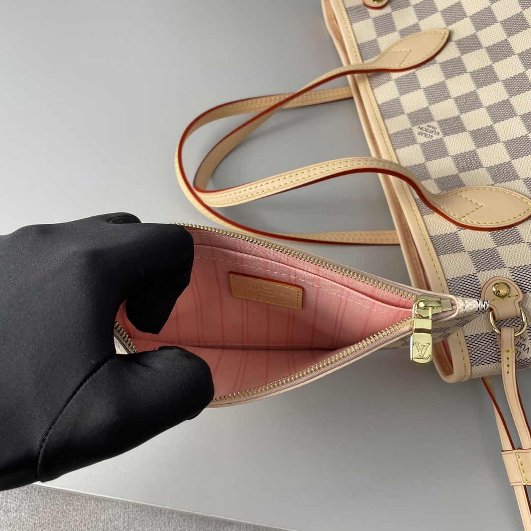 Louis Vuitton Neverfull PM Bag N41606 Damier Azur Canvas Pink