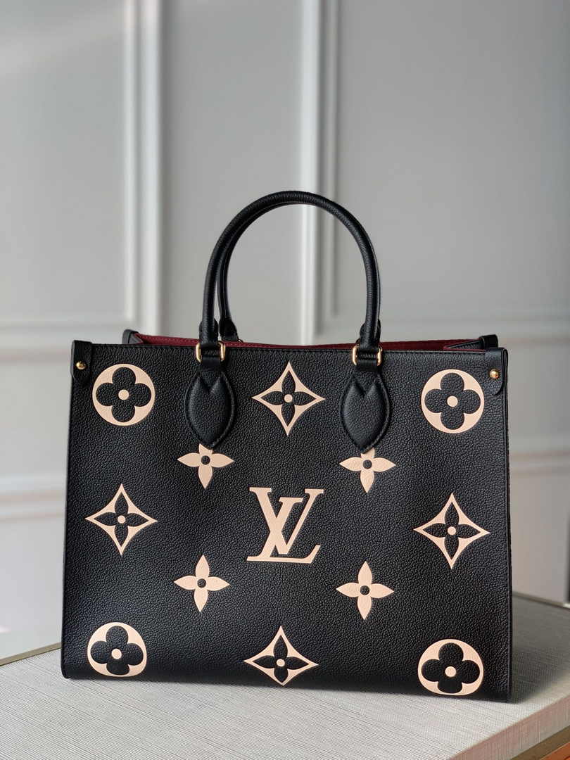 Louis Vuitton OnTheGo MM Bag M45495 Leather Black Beige - Default Title - View 1