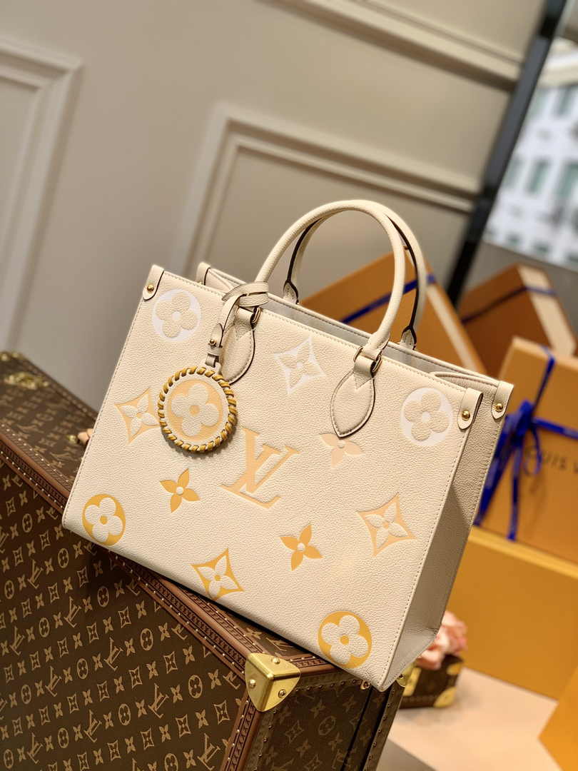 Louis Vuitton OnTheGo MM Bag M45718 Beige Yellow Leather - Default Title - View 1