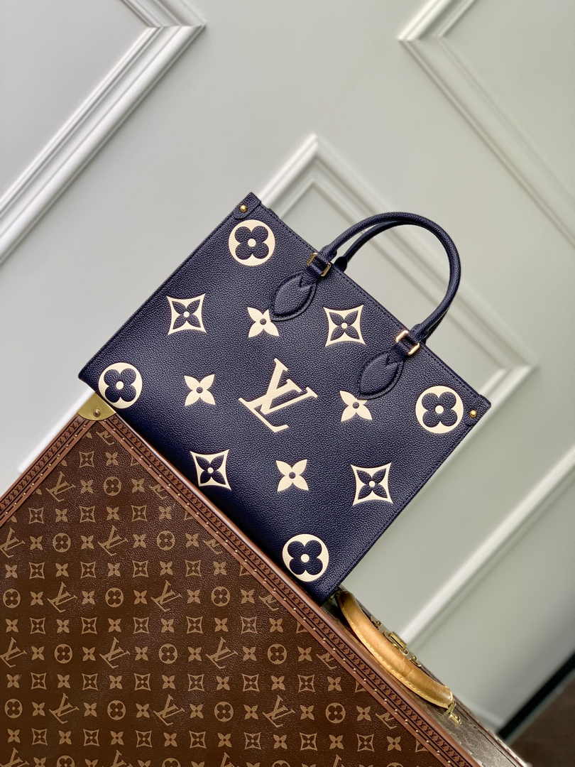 Louis Vuitton OnTheGo MM Bag M47084 Navy Blue Leather - Default Title - View 1