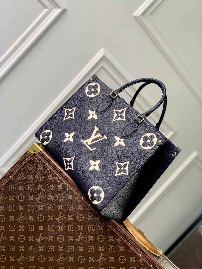 Louis Vuitton OnTheGo MM Bag M47084 Navy Blue Leather - Default Title - View 2