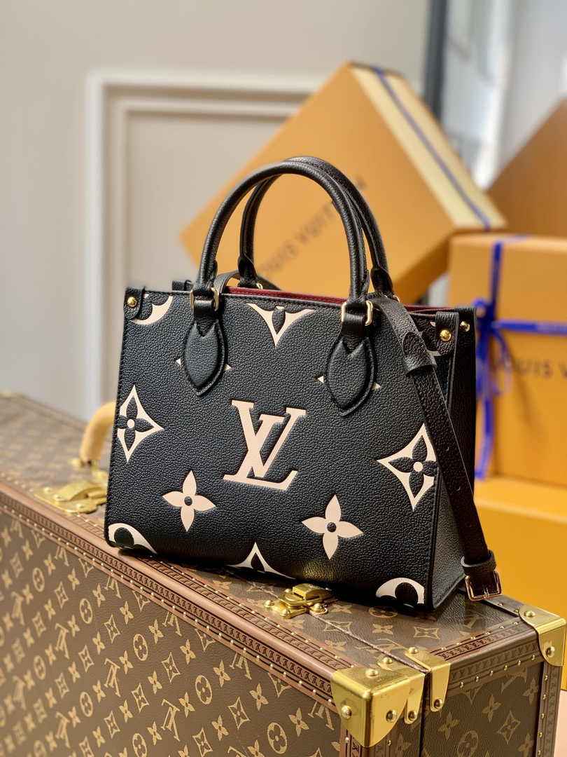 Louis Vuitton Onthego PM Bag M45659 Black Beige Leather - Default Title - View 1
