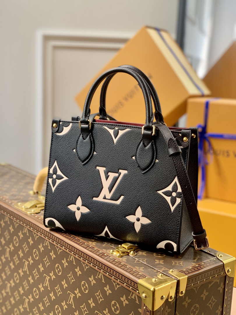 Louis Vuitton Onthego PM Bag M45659 Black Beige Leather - Default Title - View 1