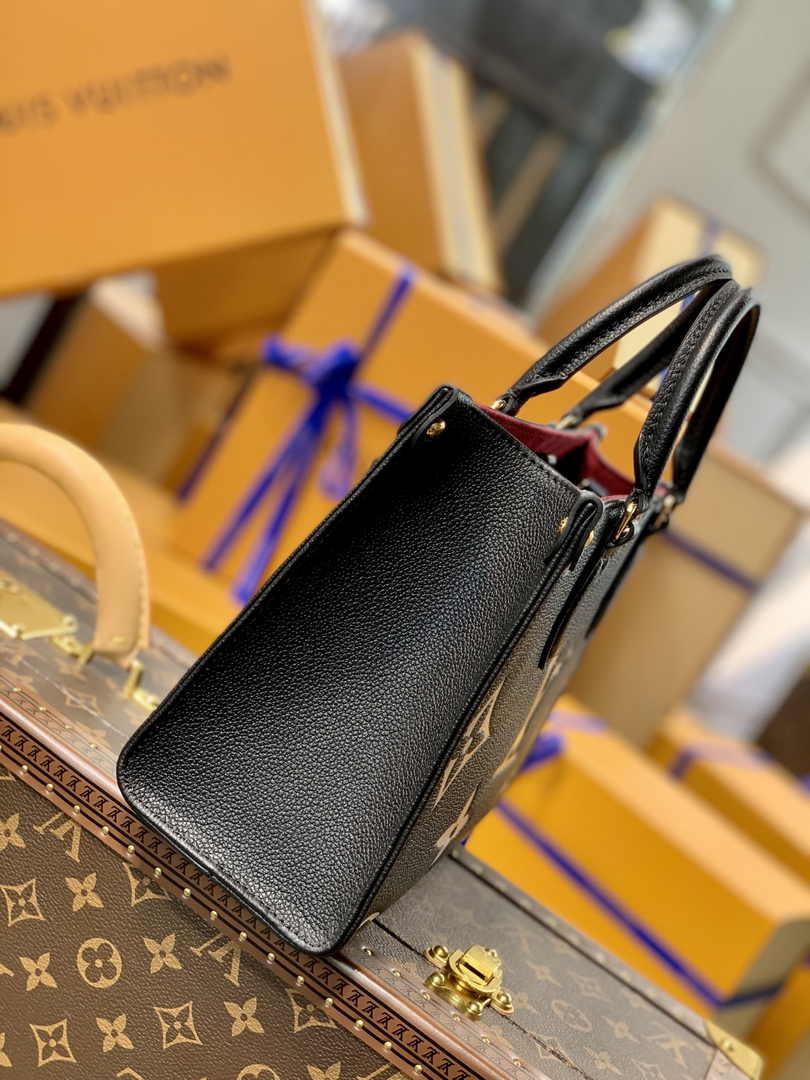 Louis Vuitton Onthego PM Bag M45659 Black Beige Leather - Default Title - View 4