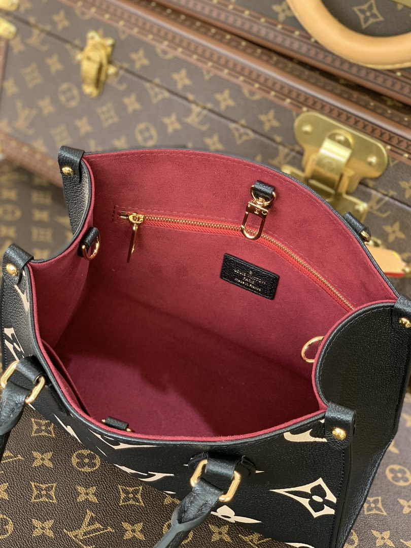 Louis Vuitton Onthego PM Bag M45659 Black Beige Leather - Default Title - View 5