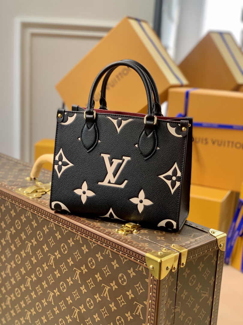 Louis Vuitton Onthego PM Bag M45659 Black Beige Leather - Default Title - View 2
