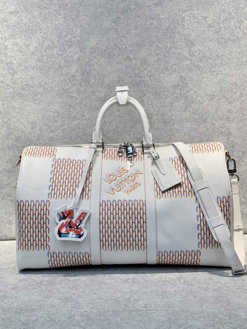 LV M20563 Louis Vuitton Keepall Bandouliere 50 Travel Bag Beige