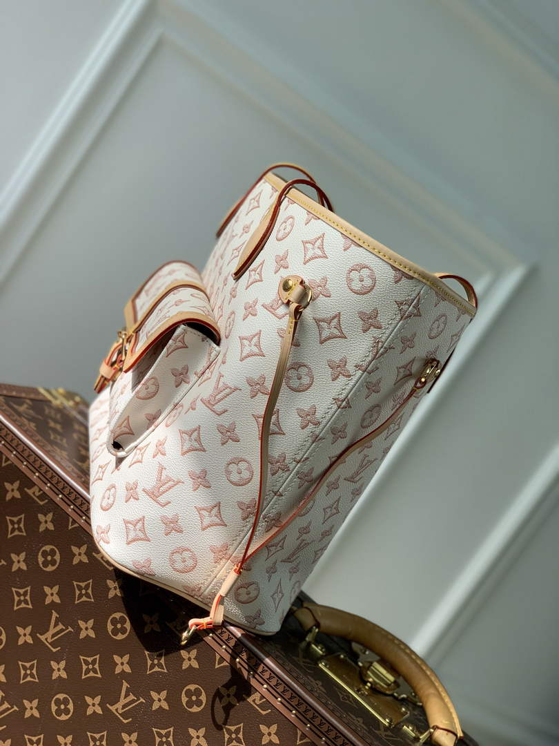 LV M20921 Louis Vuitton Neverfull MM Tote Bag Beige Clair