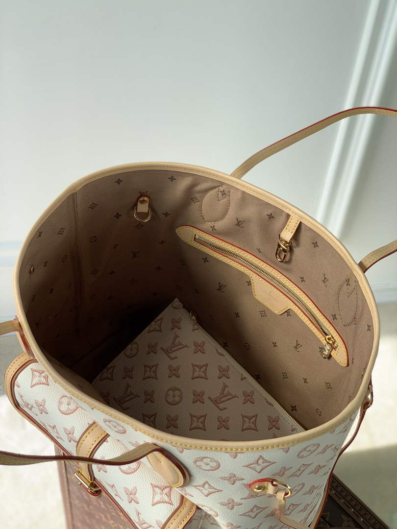 LV M20921 Louis Vuitton Neverfull MM Tote Bag Beige Clair