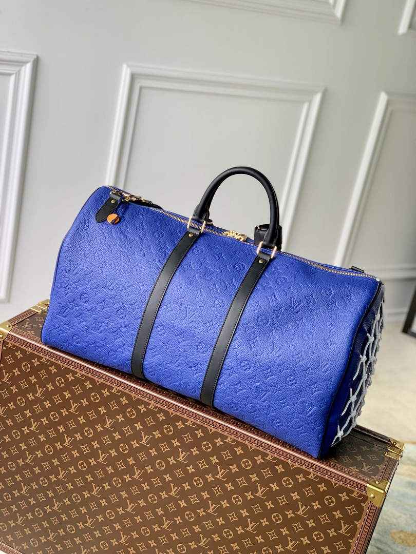 LV M21105 Louis Vuitton Keepall Bandouliere 55 Travel Bag Blue