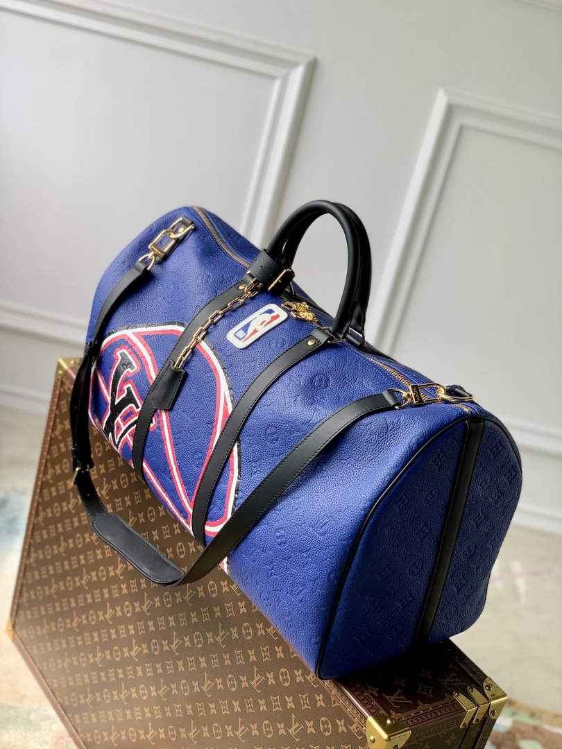 LV M21105 Louis Vuitton Keepall Bandouliere 55 Travel Bag Blue