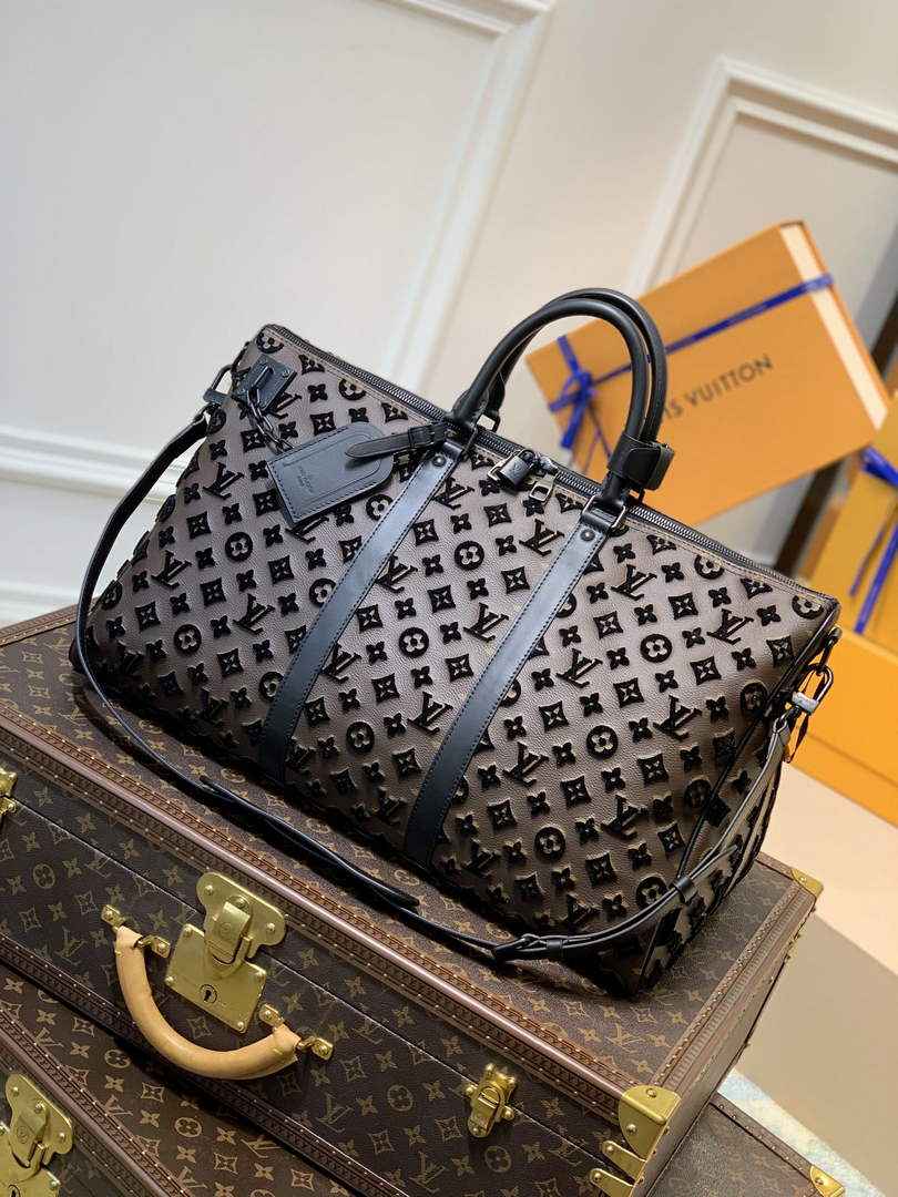 LV M45046 Louis Vuitton Keepall Bandouliere 50 Travel Bag Black