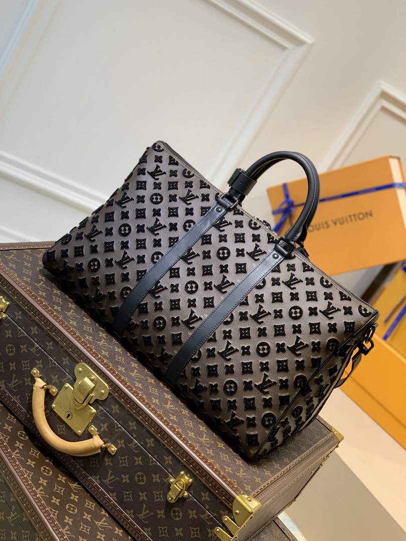 LV M45046 Louis Vuitton Keepall Bandouliere 50 Travel Bag Black