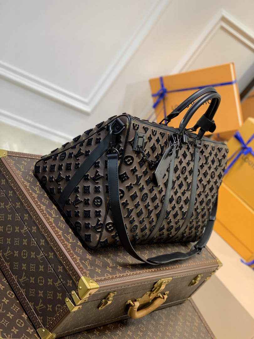 LV M45046 Louis Vuitton Keepall Bandouliere 50 Travel Bag Black