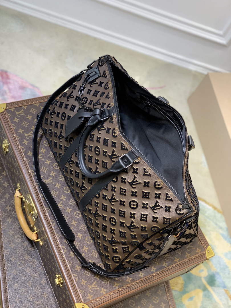 LV M45046 Louis Vuitton Keepall Bandouliere 50 Travel Bag Black
