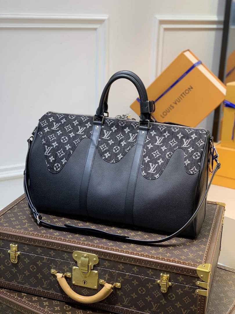 LV M45975 Louis Vuitton Keepall Bandouliere 50 Travel Bag Black