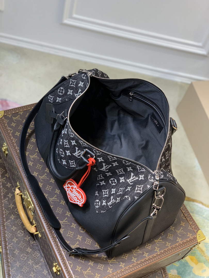 LV M45975 Louis Vuitton Keepall Bandouliere 50 Travel Bag Black