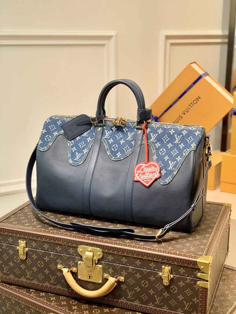 LV M45975 Louis Vuitton Keepall Bandouliere 50 Travel Bag Blue