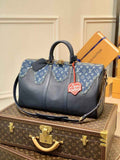 LV M45975 Louis Vuitton Keepall Bandouliere 50 Travel Bag Blue