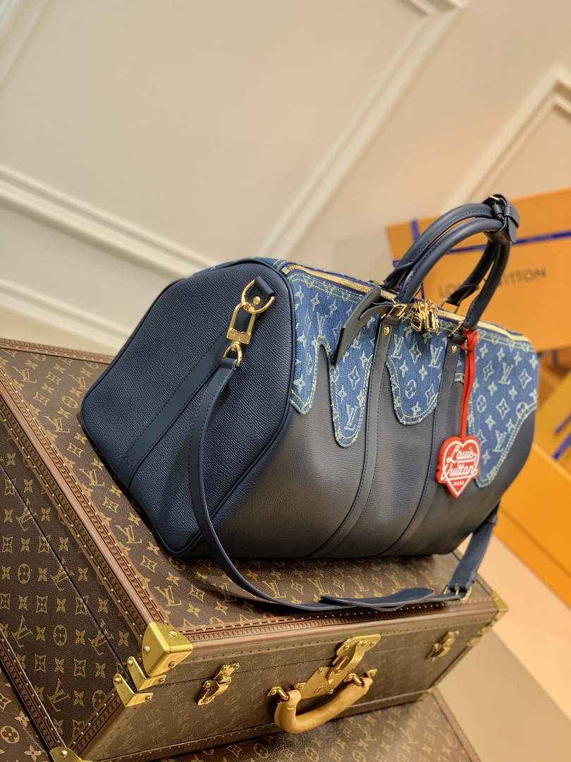 LV M45975 Louis Vuitton Keepall Bandouliere 50 Travel Bag Blue