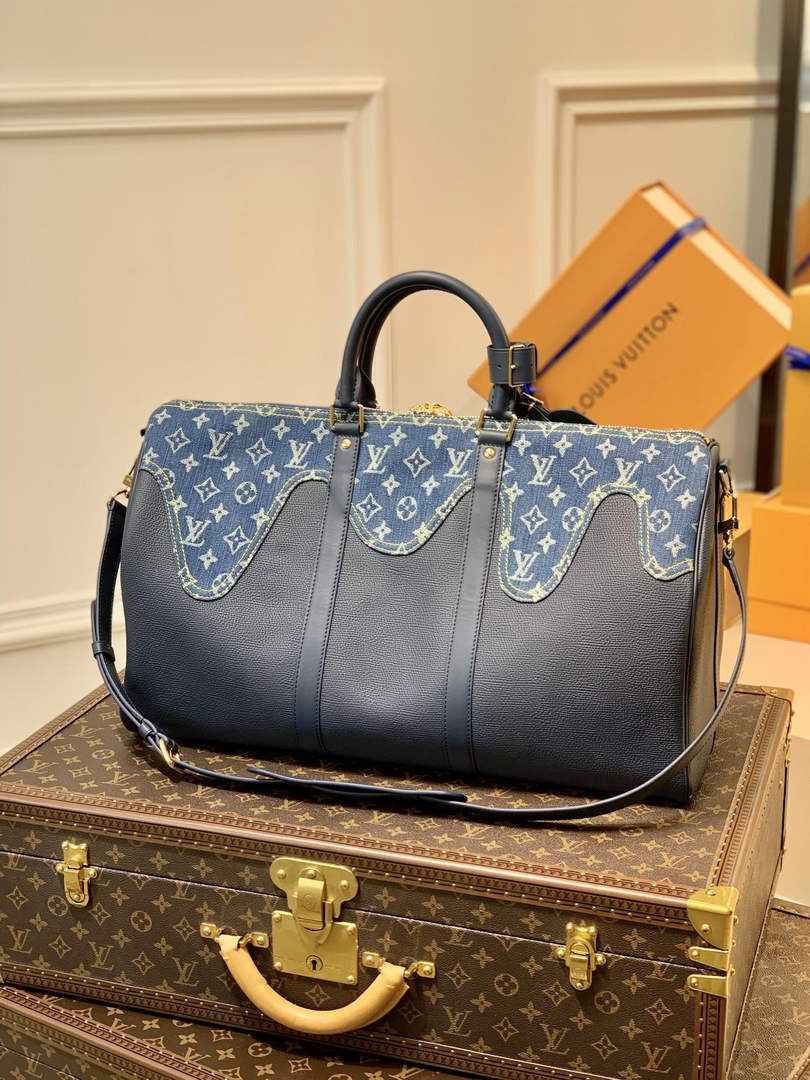 LV M45975 Louis Vuitton Keepall Bandouliere 50 Travel Bag Blue