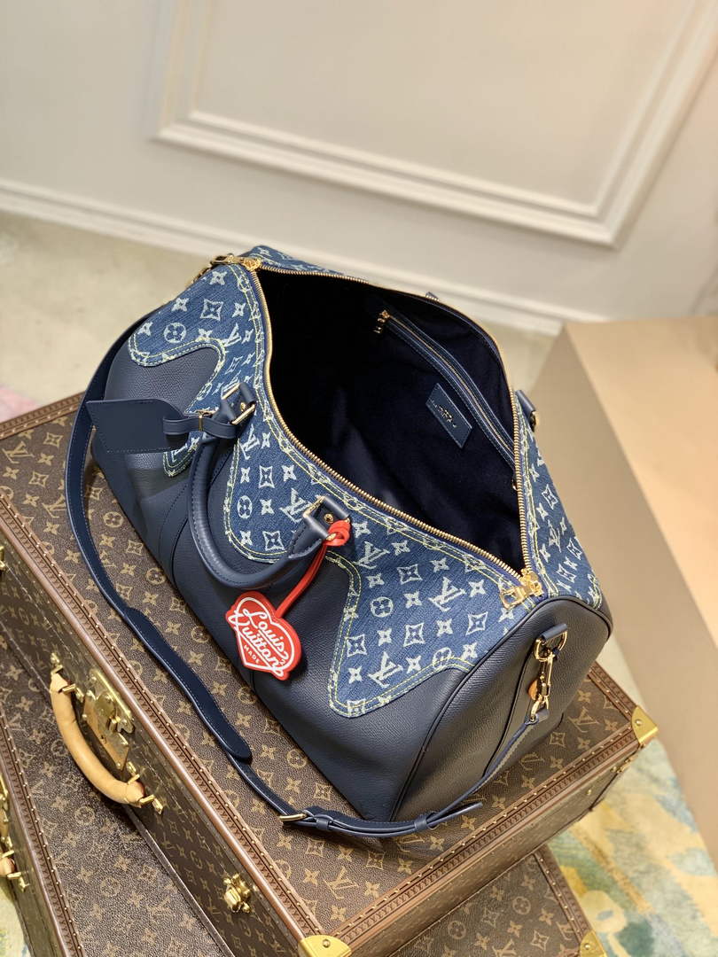 LV M45975 Louis Vuitton Keepall Bandouliere 50 Travel Bag Blue