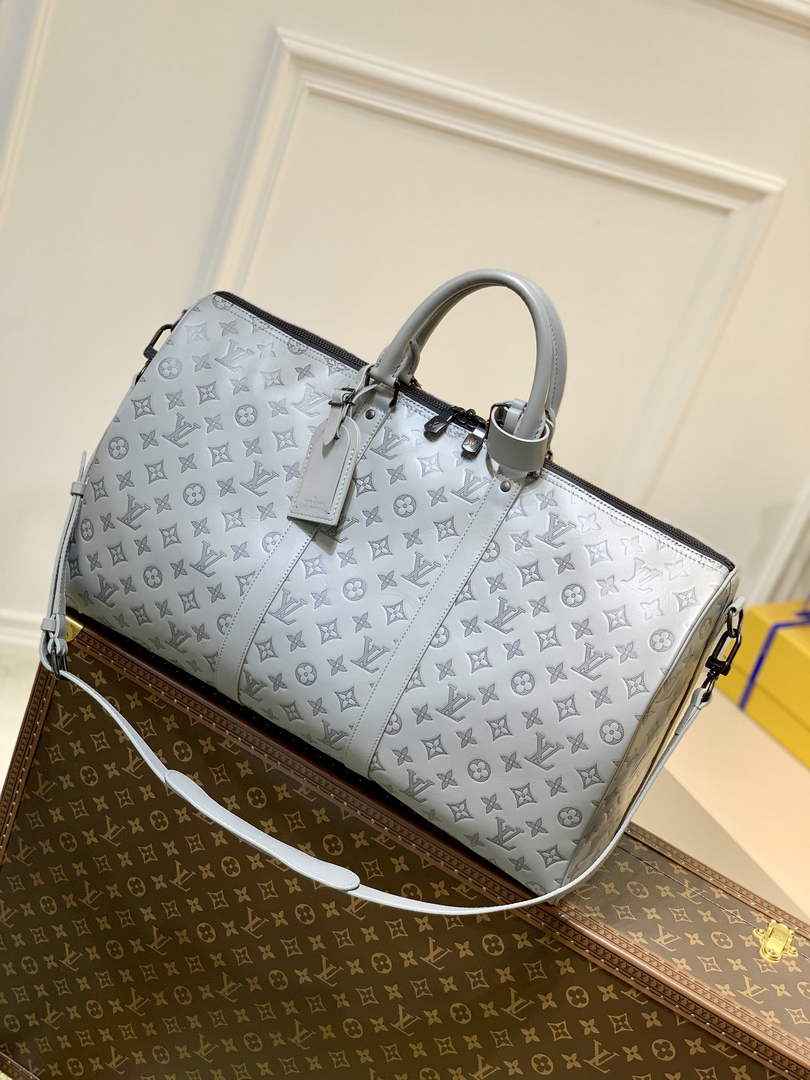 LV M46117 Louis Vuitton Keepall Bandouliere 50 Travel Bag Gray