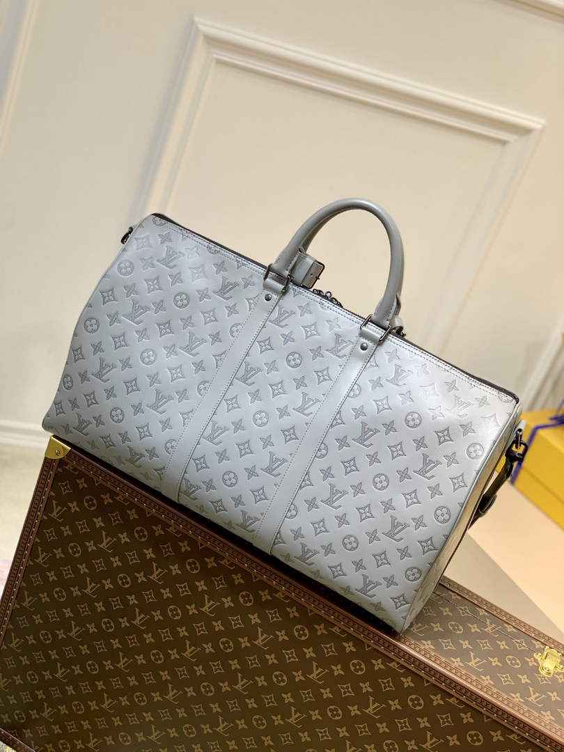 LV M46117 Louis Vuitton Keepall Bandouliere 50 Travel Bag Gray