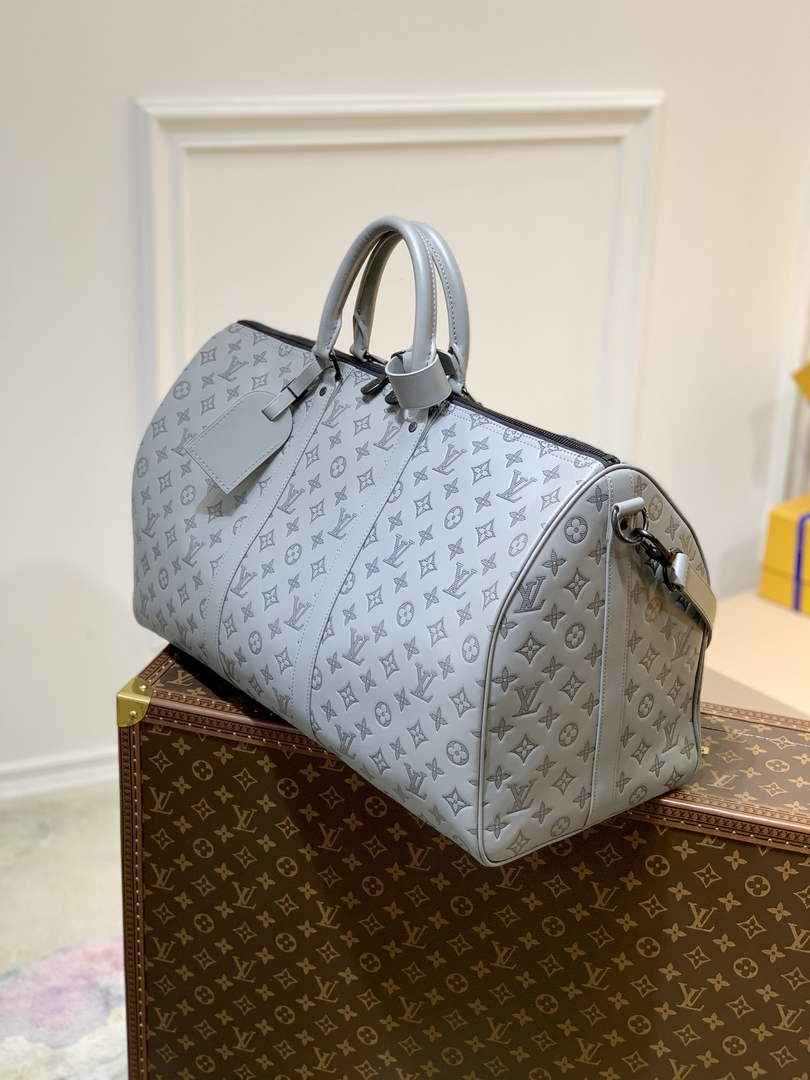 LV M46117 Louis Vuitton Keepall Bandouliere 50 Travel Bag Gray