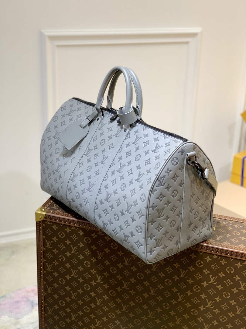 LV M46117 Louis Vuitton Keepall Bandouliere 50 Travel Bag Gray