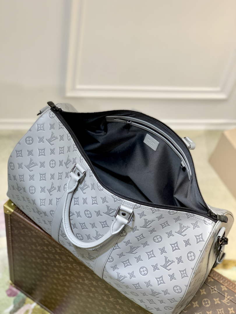 LV M46117 Louis Vuitton Keepall Bandouliere 50 Travel Bag Gray