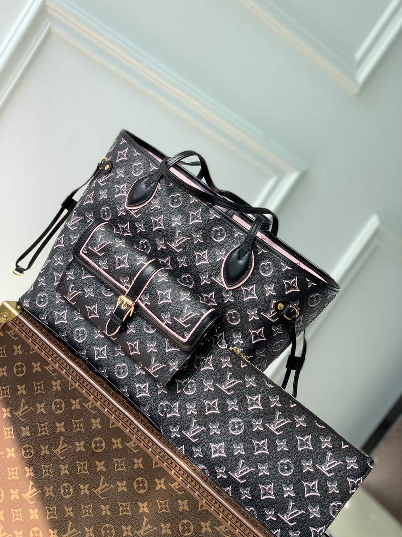 LV M46137 Louis Vuitton Neverfull MM Tote Bag Black