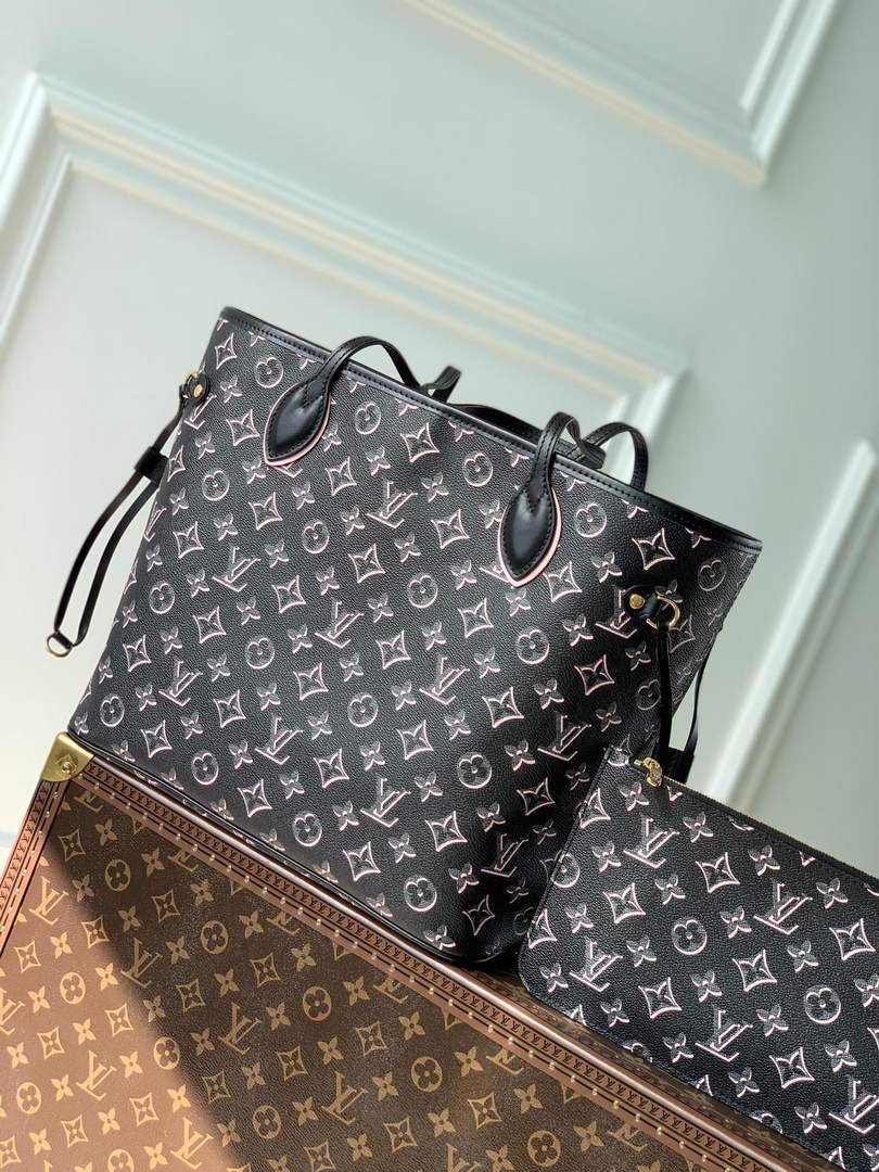 LV M46137 Louis Vuitton Neverfull MM Tote Bag Black