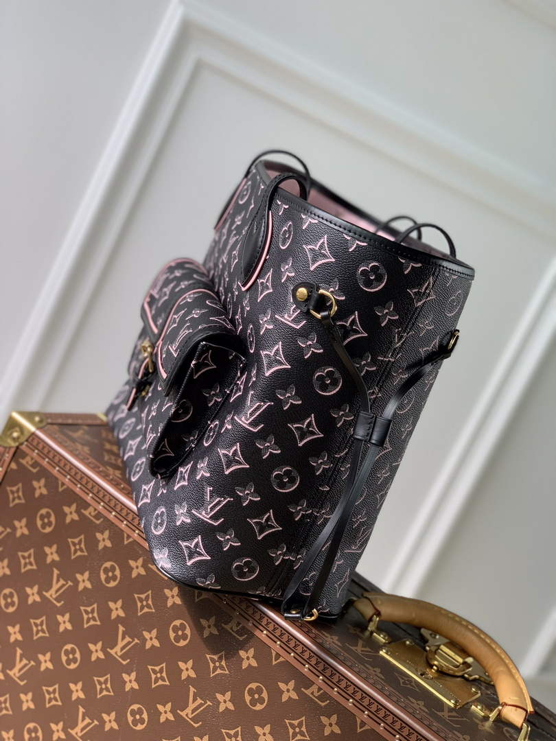 LV M46137 Louis Vuitton Neverfull MM Tote Bag Black