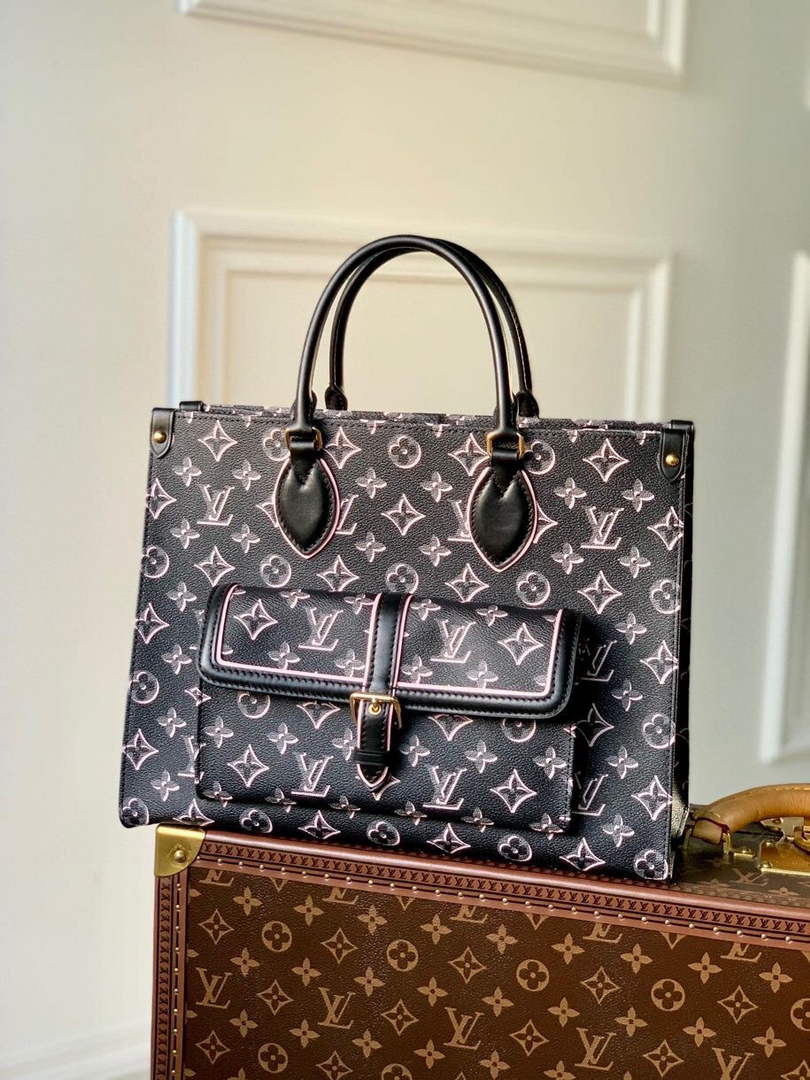 LV M46154 Louis Vuitton OnTheGo MM Tote Bag Black - Default Title - View 1