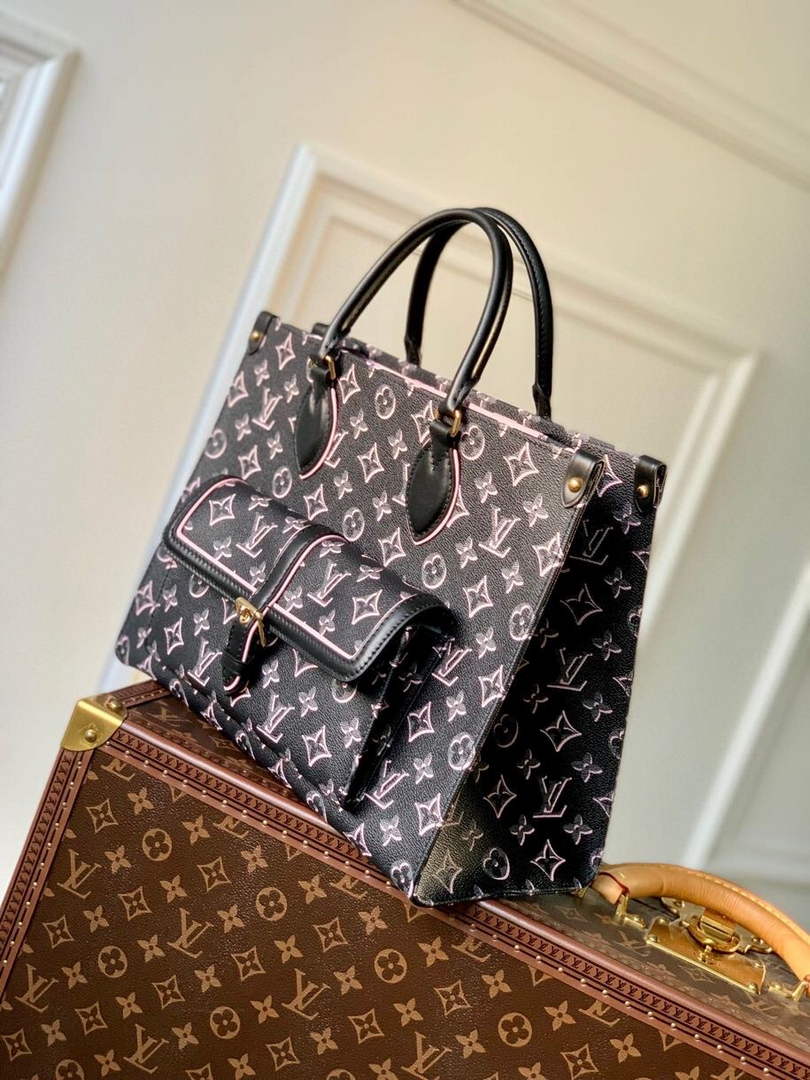 LV M46154 Louis Vuitton OnTheGo MM Tote Bag Black - Default Title - View 2