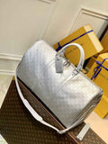 LV N58041 Louis Vuitton Keepall Bandouliere 50 Travel Bag Silver