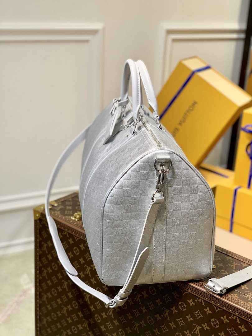 LV N58041 Louis Vuitton Keepall Bandouliere 50 Travel Bag Silver