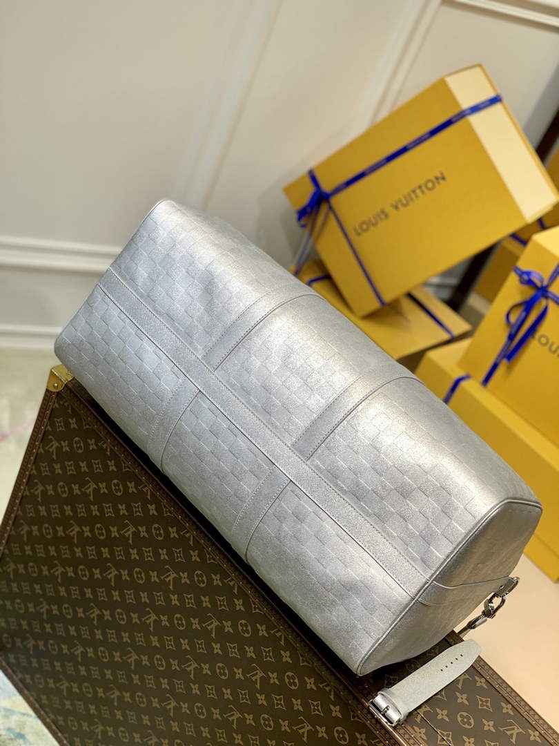 LV N58041 Louis Vuitton Keepall Bandouliere 50 Travel Bag Silver