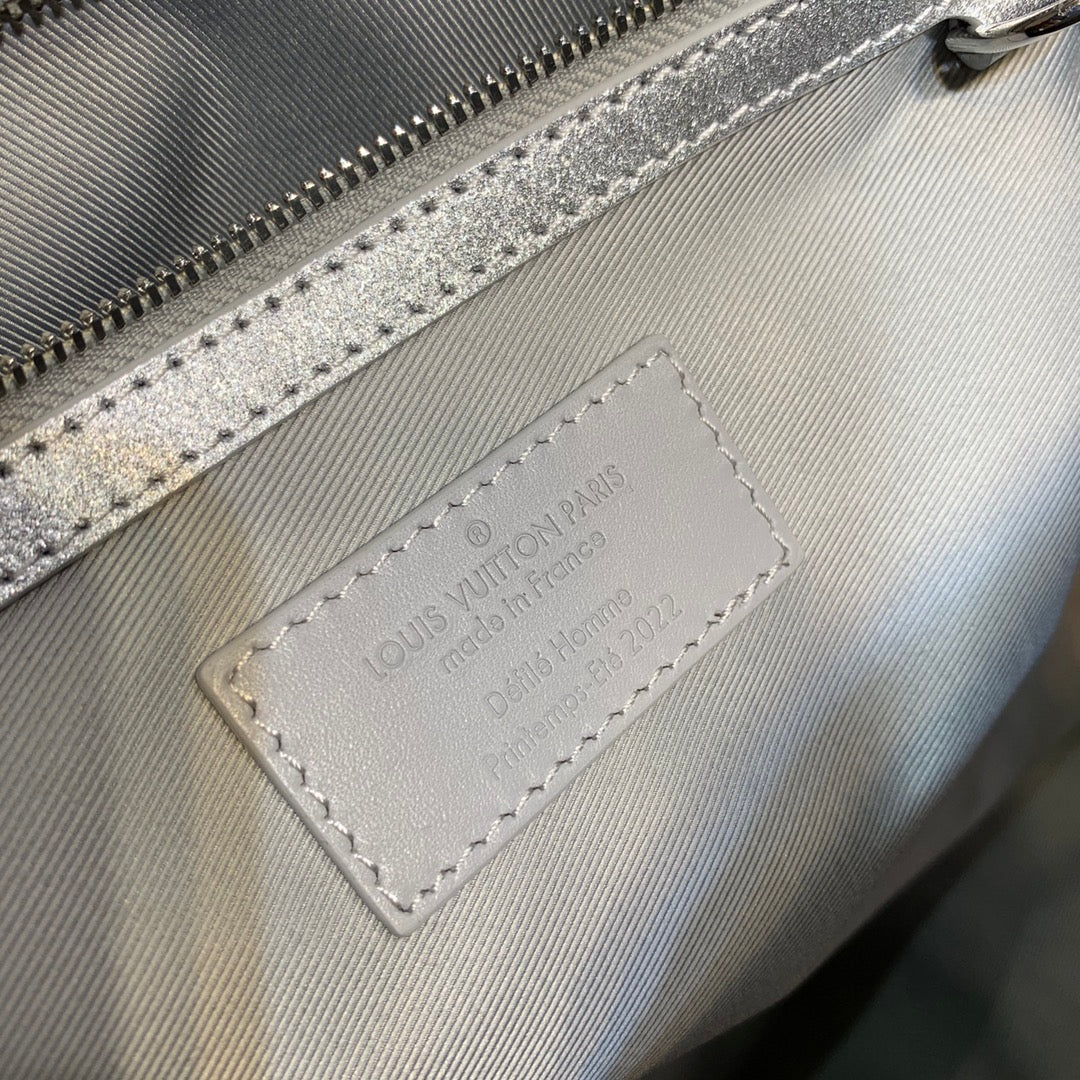 LV N58041 Louis Vuitton Keepall Bandouliere 50 Travel Bag Silver