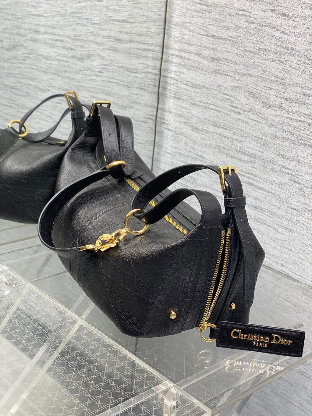 Medium D-Journey Bag in Vintage Smooth Calfskin - M2417 - Black Leather with Gold - Default Title - View 7