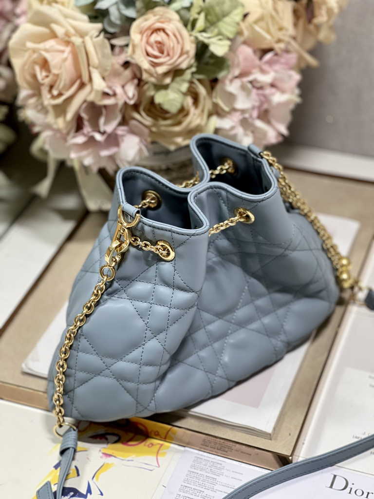 Medium Dior Ammi Bag M22566 Blue Supple Macrocannage Lambskin