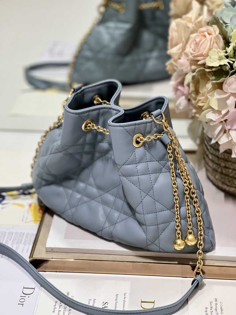 Medium Dior Ammi Bag M22566 Blue Supple Macrocannage Lambskin