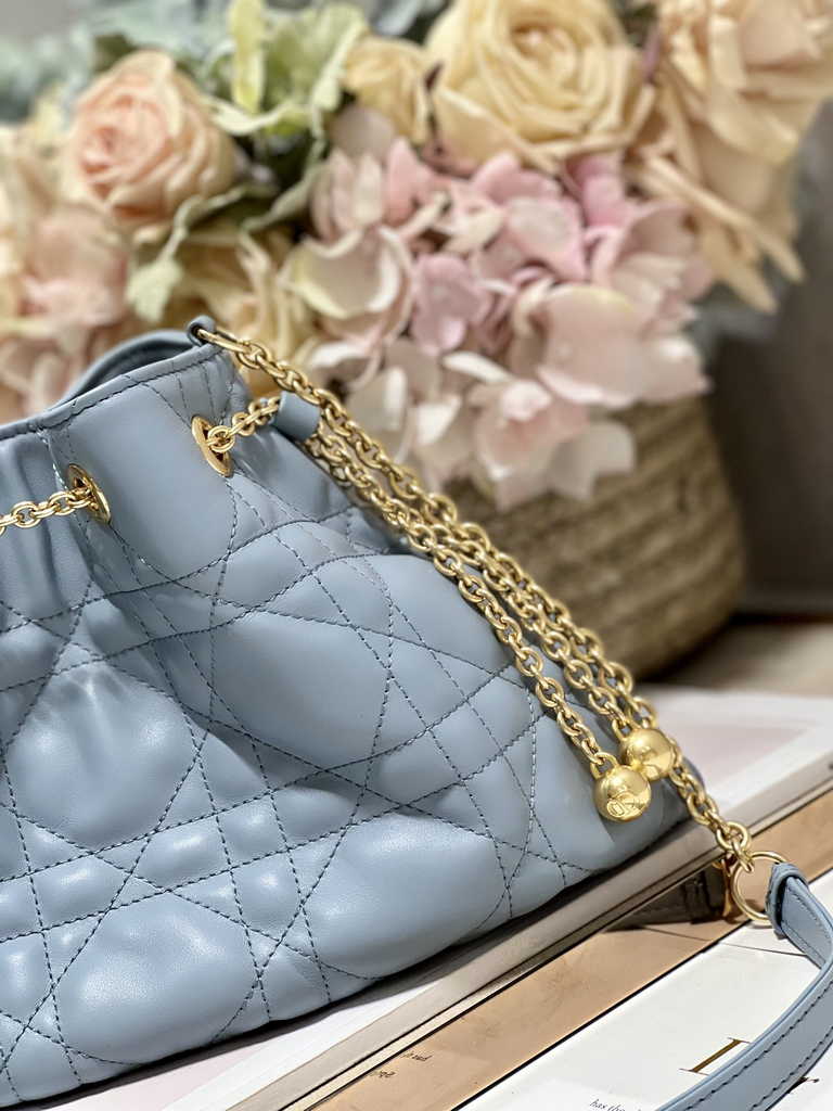 Medium Dior Ammi Bag M22566 Blue Supple Macrocannage Lambskin