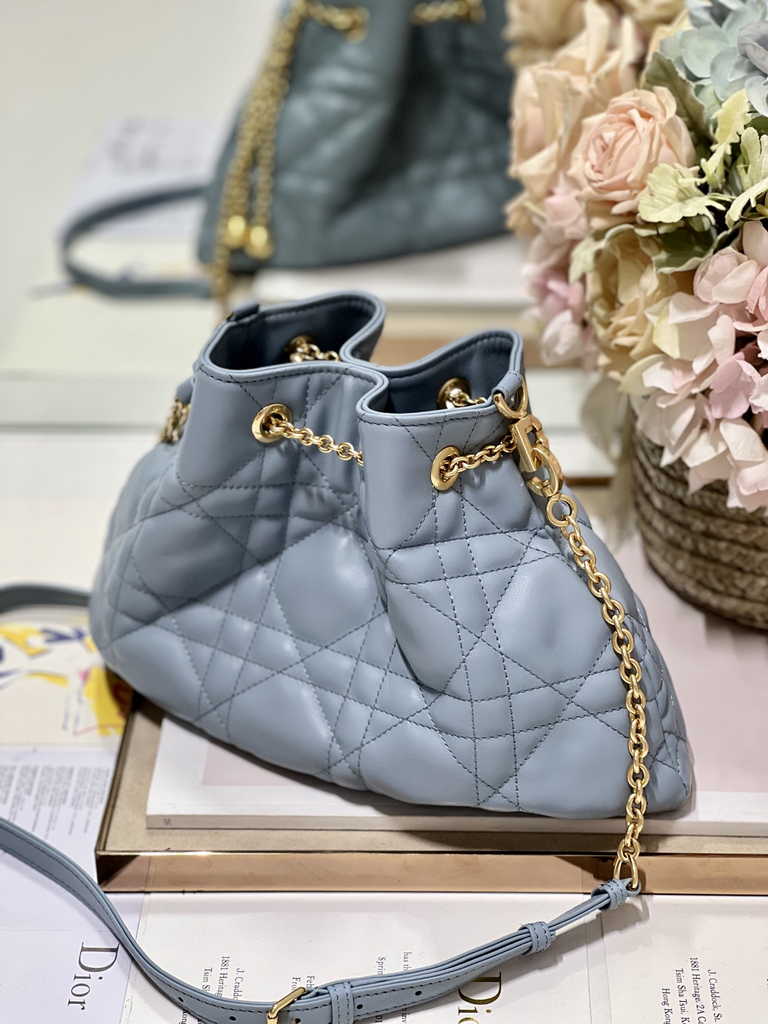 Medium Dior Ammi Bag M22566 Blue Supple Macrocannage Lambskin