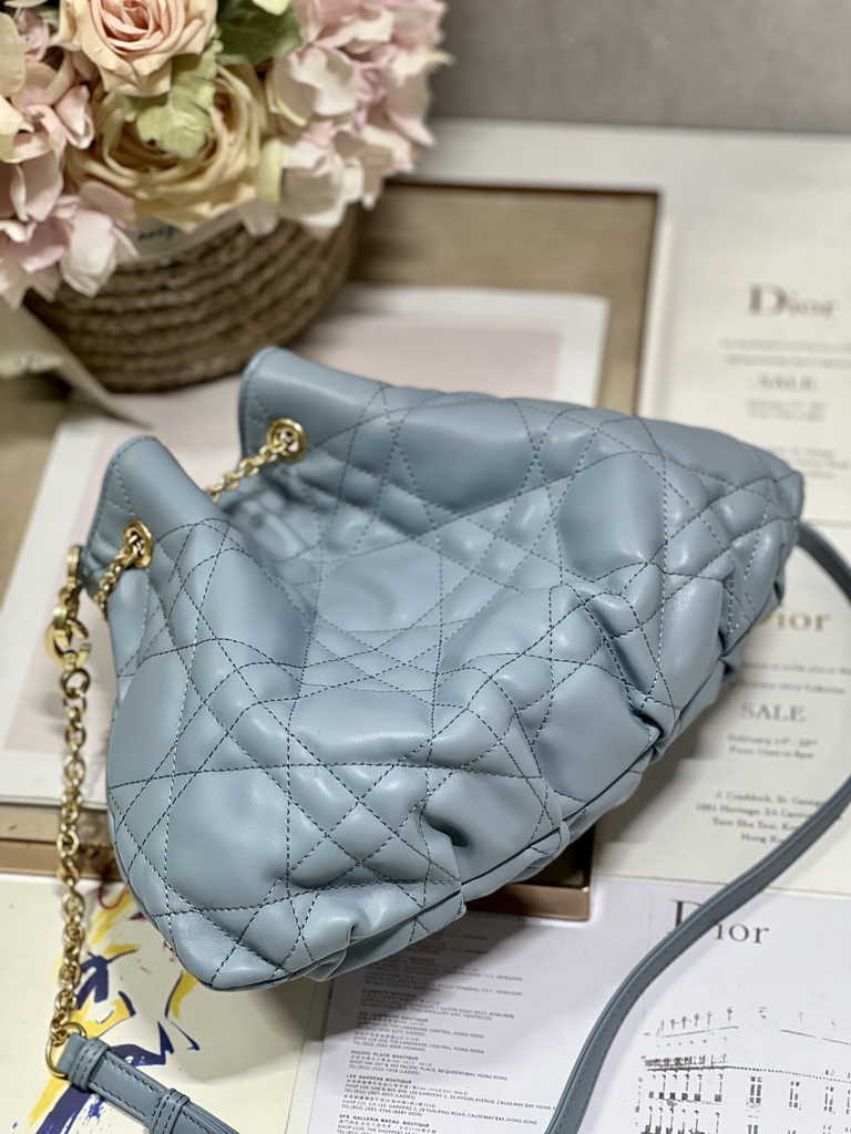 Medium Dior Ammi Bag M22566 Blue Supple Macrocannage Lambskin