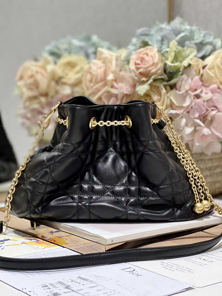 Medium Dior Ammi Bag M22566 Black Supple Macrocannage Lambskin