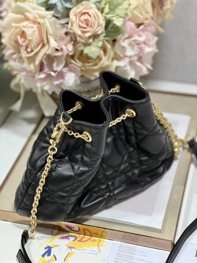 Medium Dior Ammi Bag M22566 Black Supple Macrocannage Lambskin