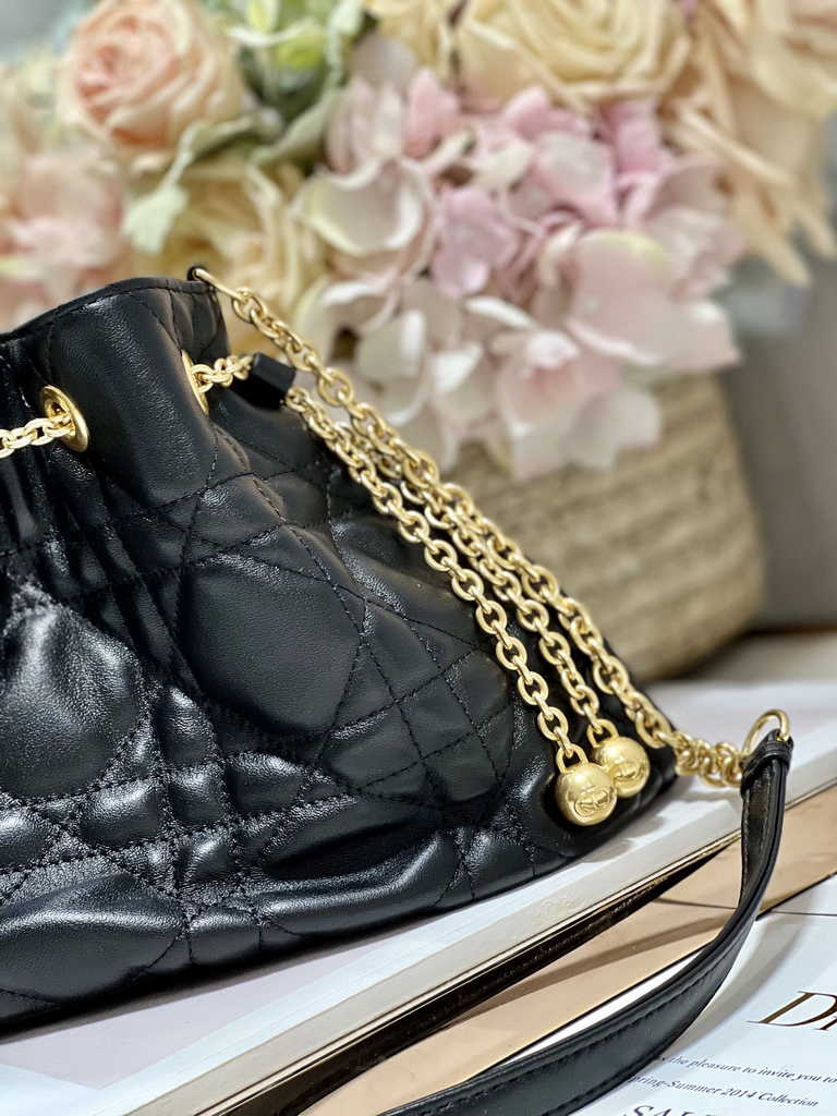 Medium Dior Ammi Bag M22566 Black Supple Macrocannage Lambskin