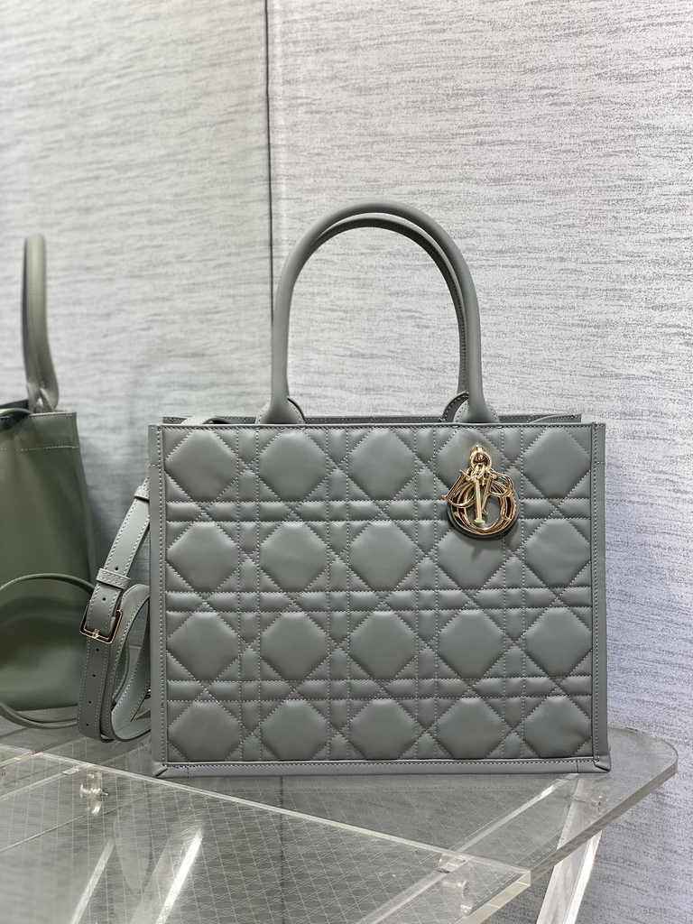 Medium Dior Book Tote M1296 Gray Macrocannage Calfskin - Default Title - View 1